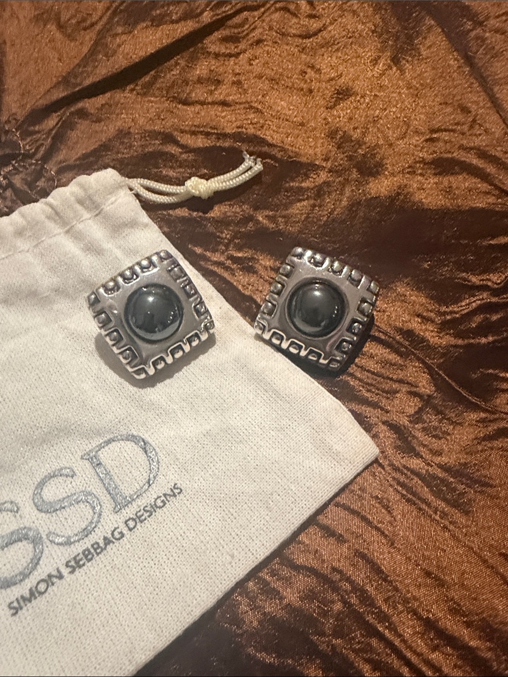 Simon Sebbag Sterling Silver Hematite puffed pierced earrings